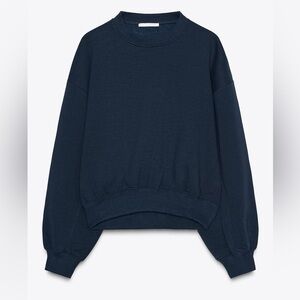 Zara Basic Plush Sweatshirt in Navy Blue